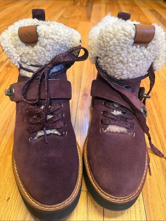 Coach Shoes - Coach Burgundy Suede Shearling-Trim Ankle Boots